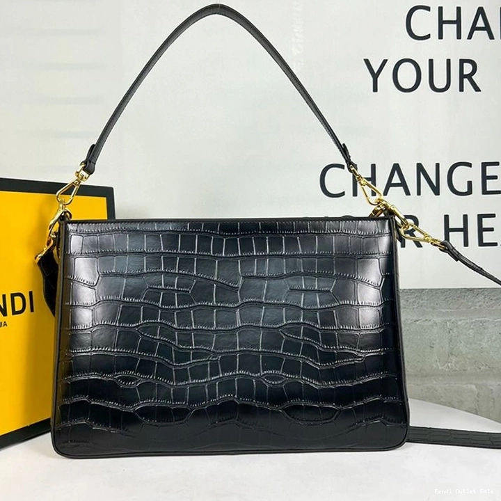 Cheap Black Shoulder Leather O'Lock Crocodile Zip In Bag Fendi 0812